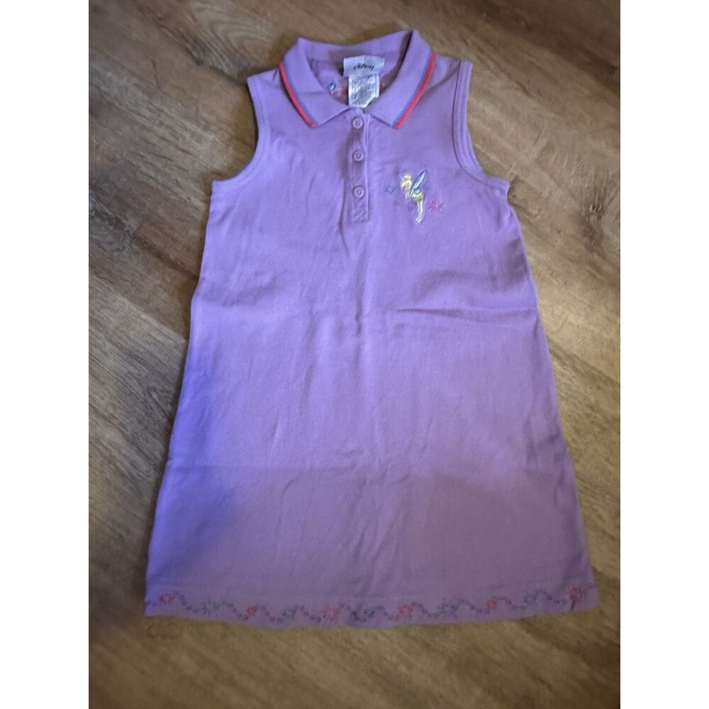 Vintage Y2K Walt Disney World Kids Tinkerbell Purple Sleeveless Golf Polo Dress